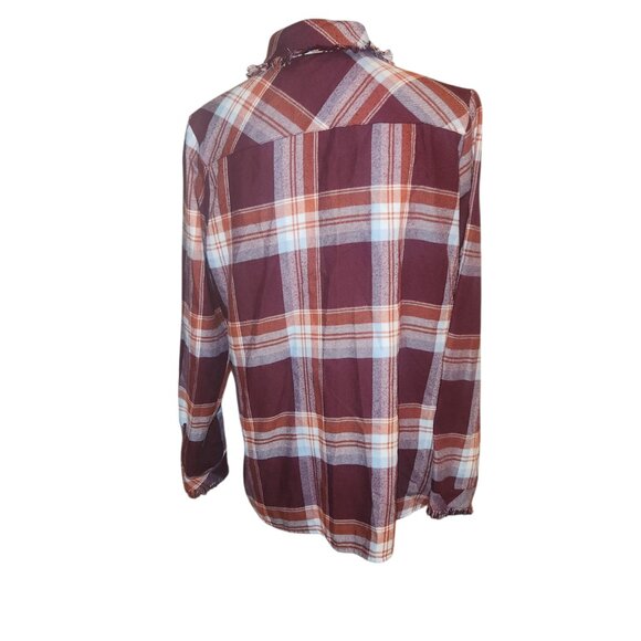 Signature Studios Burgundy Plaid Button Down Long Sleeve Flannel Shirt Size L - Picture 5 of 13